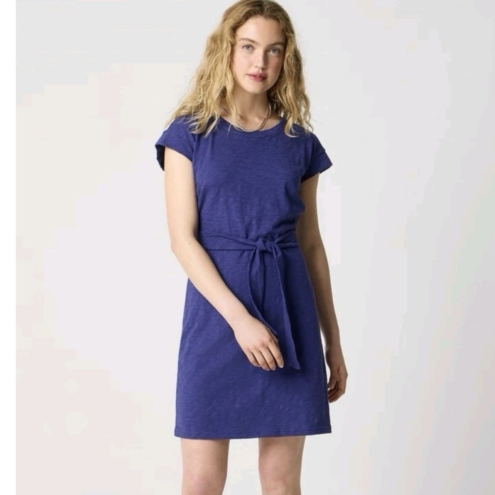 J.Crew Slub Cotton Tie-Waist T-Shirt Dress Purple XXS Short Sleeve Mini NWOT